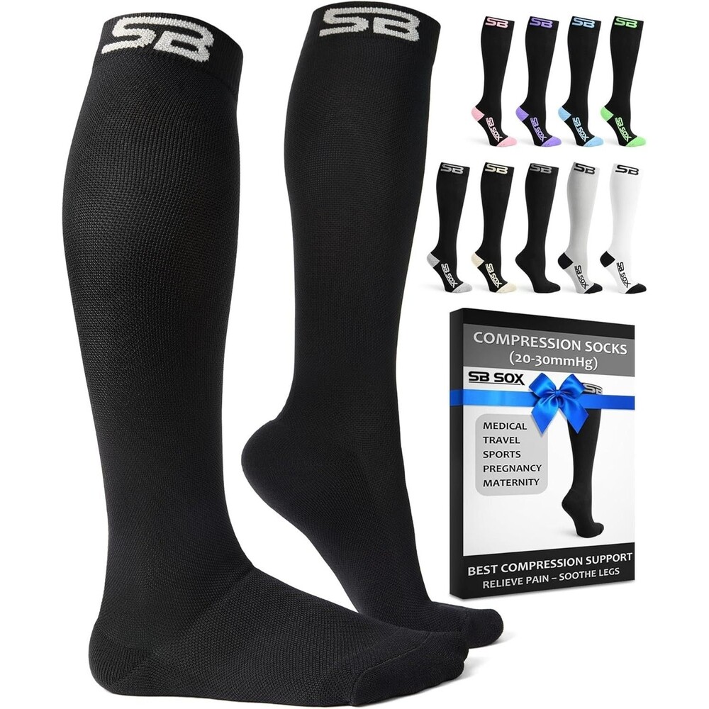 SB SOX Compression Socks SMALL 20-30mmHg Solid Black Best Compression Socks